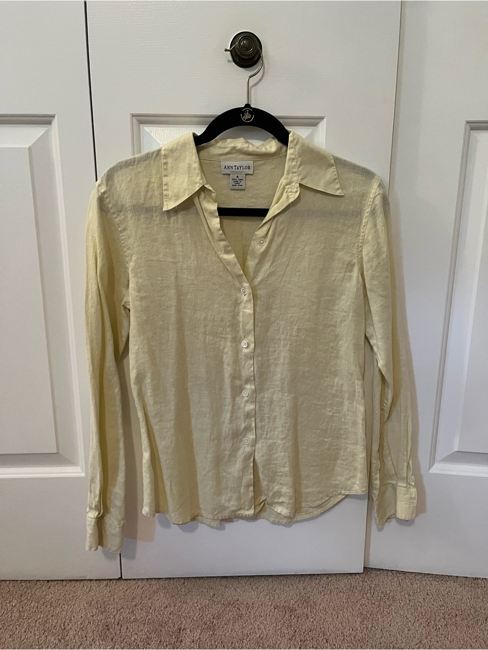 Ann Taylor Yellow Linen Button-Down Shirt
